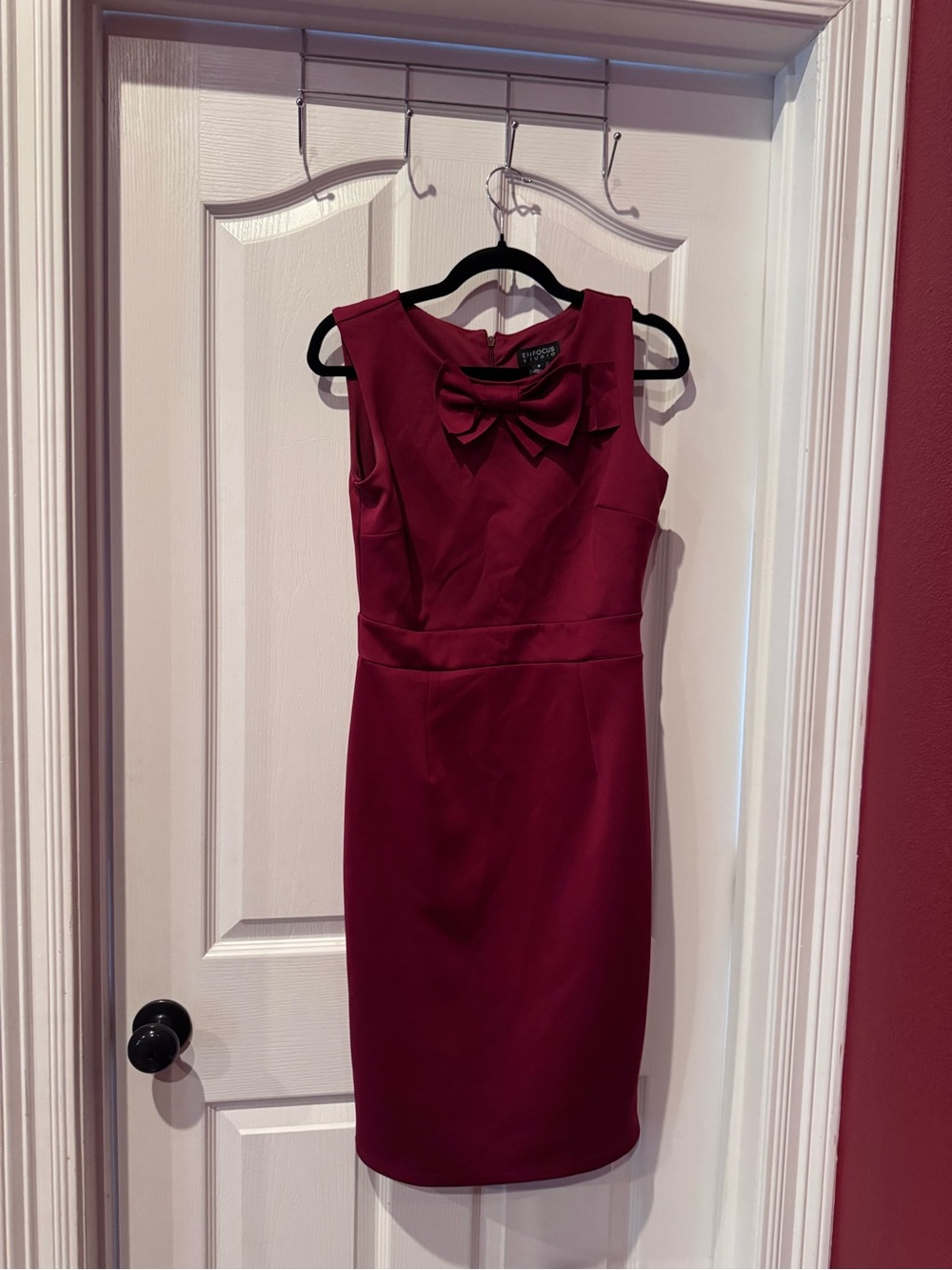 Enfocus Studio Burgundy Bow-Detail Midi Sheath Dress